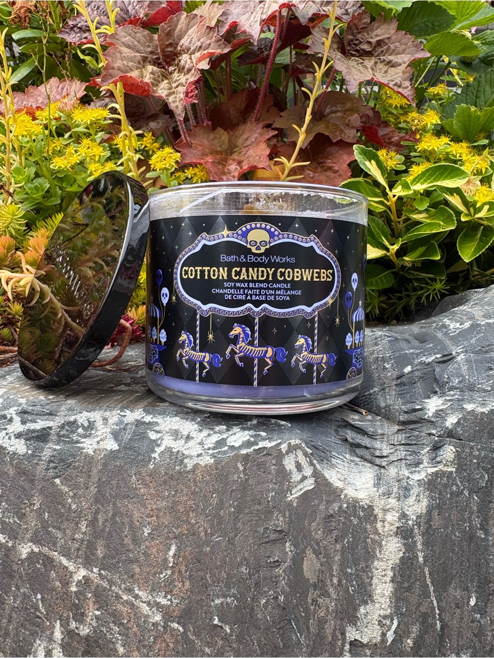 Bath & Body Works Cotton Candy Cobwebs Candle - Black & Purple Carousel Design